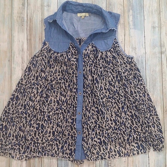 CECICO Anthropologie Tunic Blue Leopard Small - Picture 2 of 5